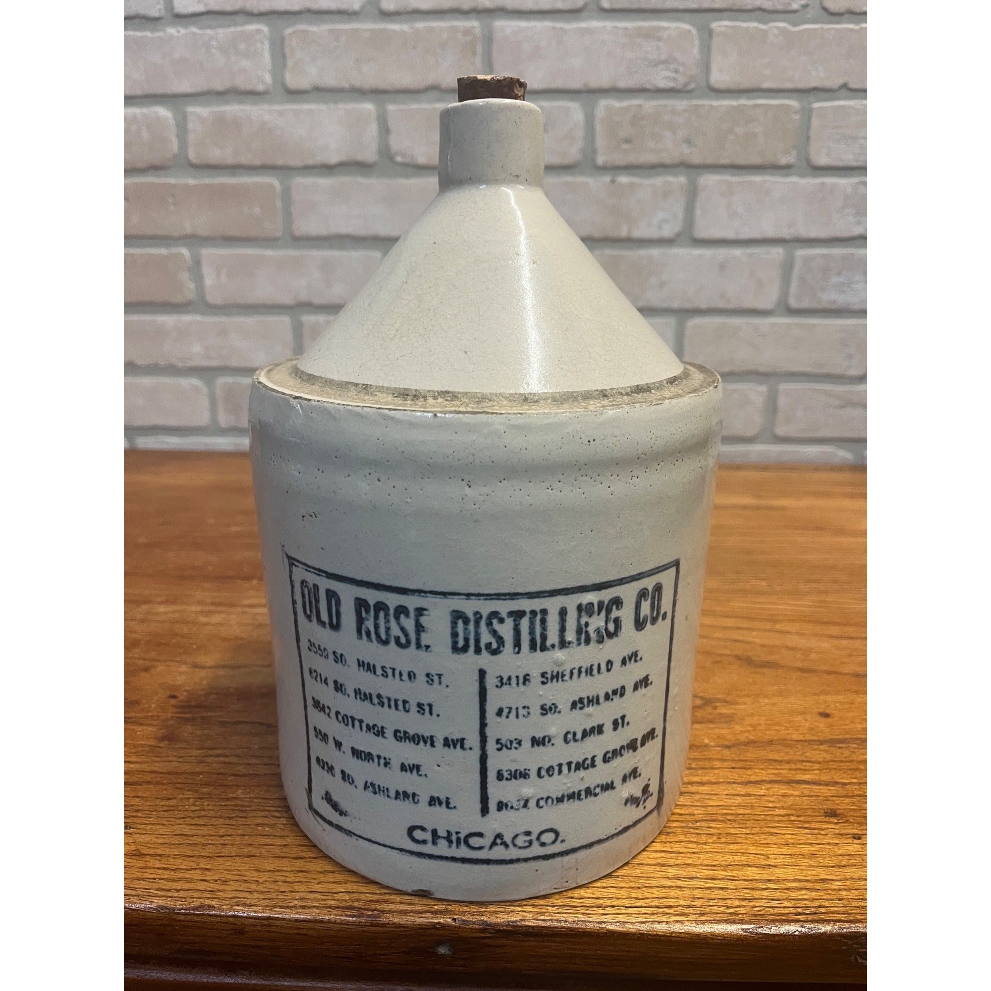 Antique Old Rose Distilling Co Chicago IL Advertising Gallon Stoneware Crock Jug