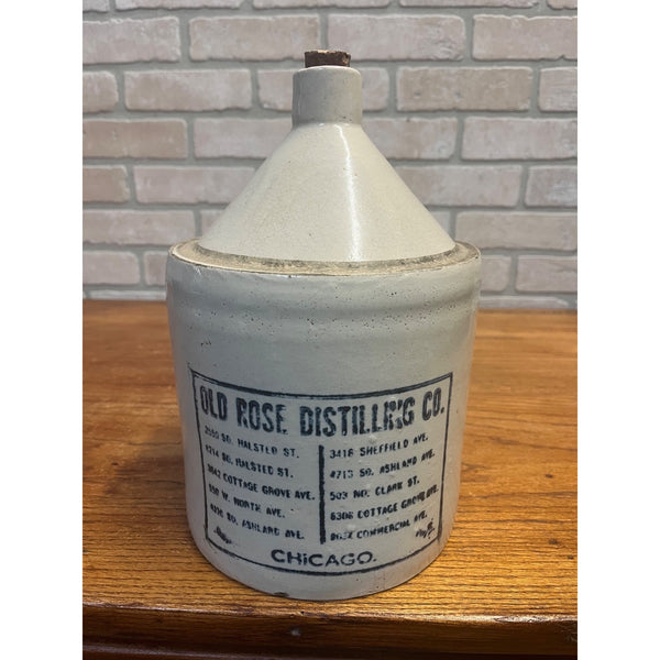 Antique Old Rose Distilling Co Chicago IL Advertising Gallon Stoneware Crock Jug