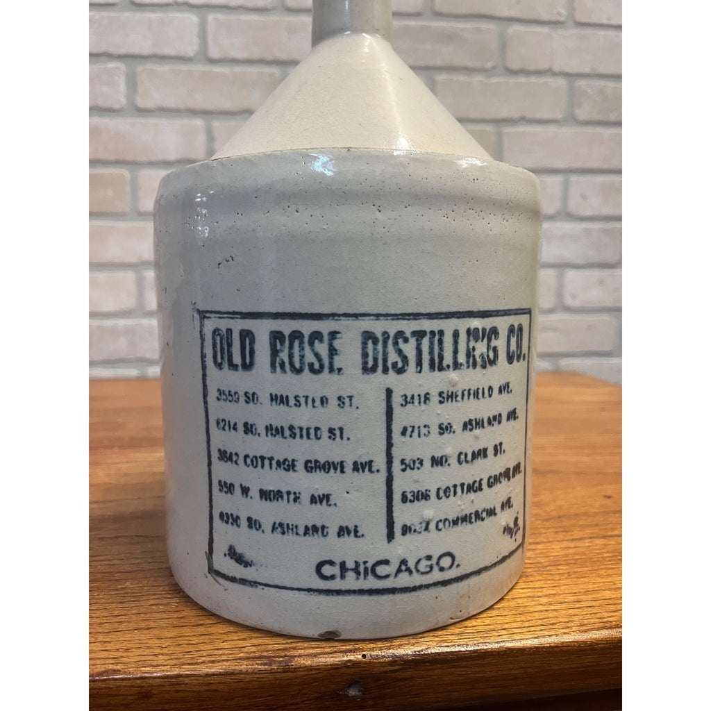 Antique Old Rose Distilling Co Chicago IL Advertising Gallon Stoneware Crock Jug