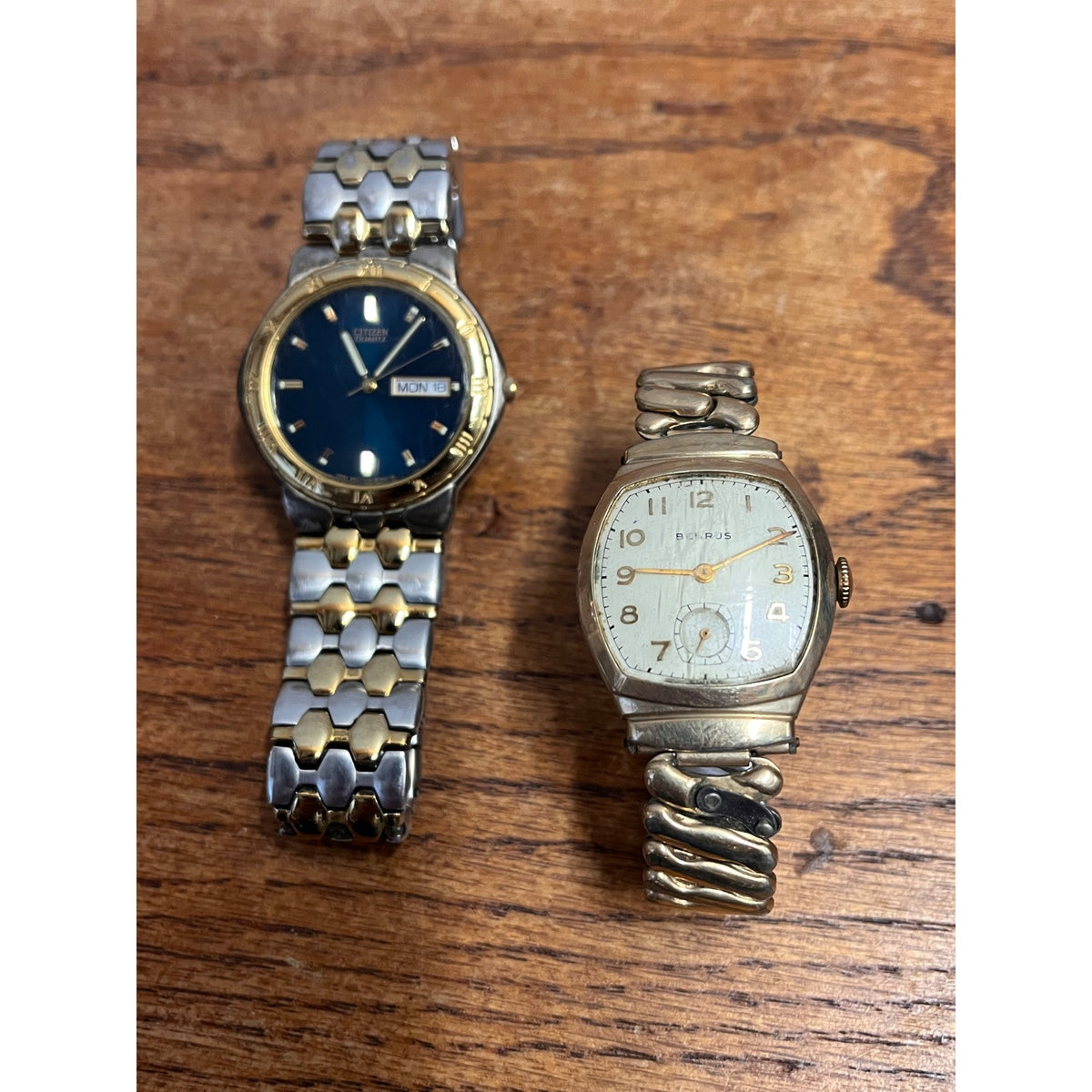 Vintage Citizen Men's Blue Dial Watch & Benrus 10k Rolled Gold Mens Mechanical Watch