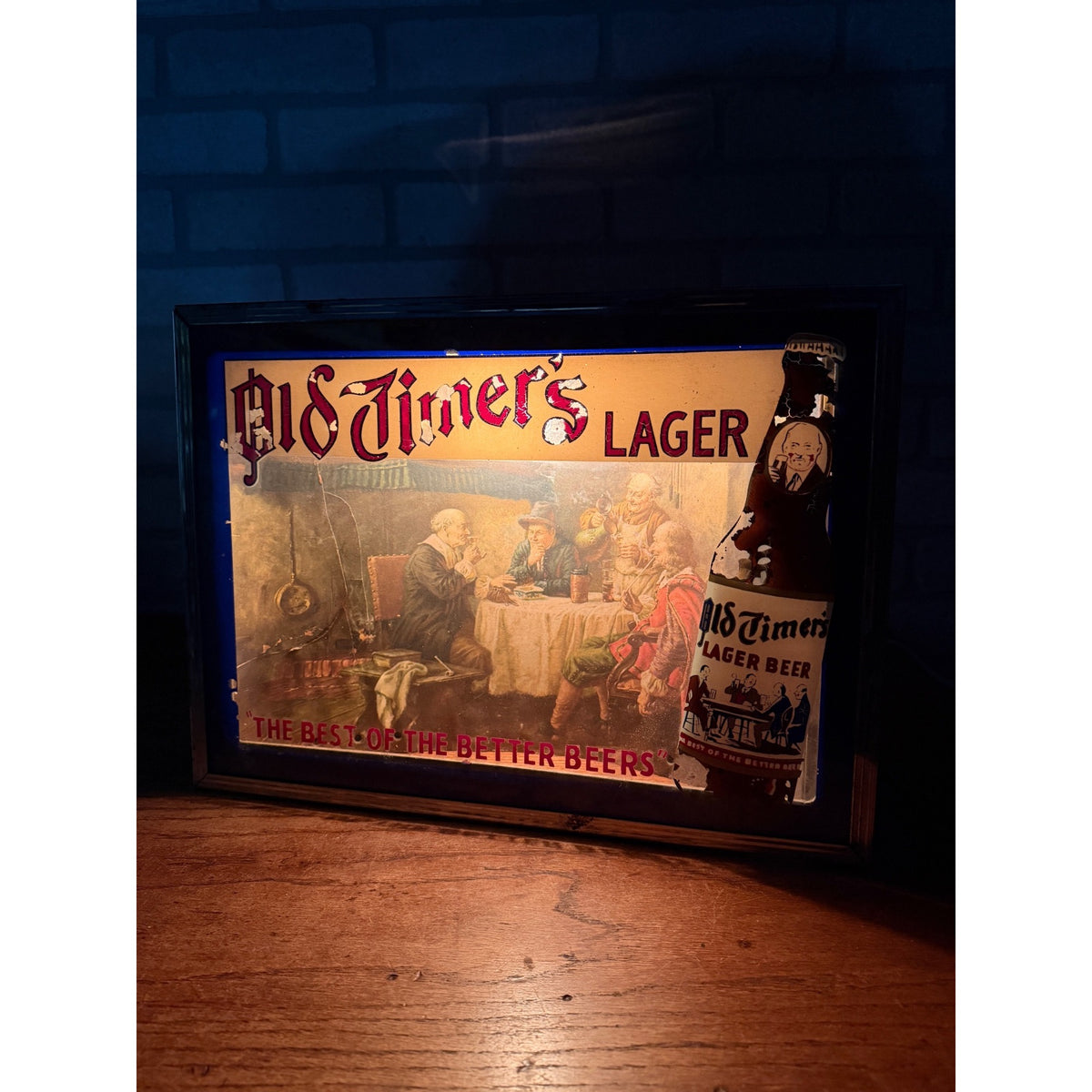Scarce 1940s Old Timers Beer Lighted Display Sign West Bend Wis Glass