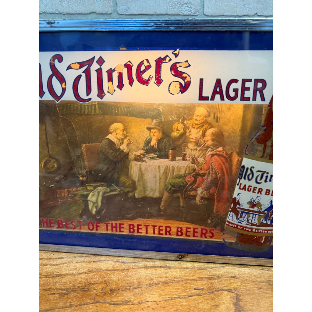 Scarce 1940s Old Timers Beer Lighted Display Sign West Bend Wis Glass