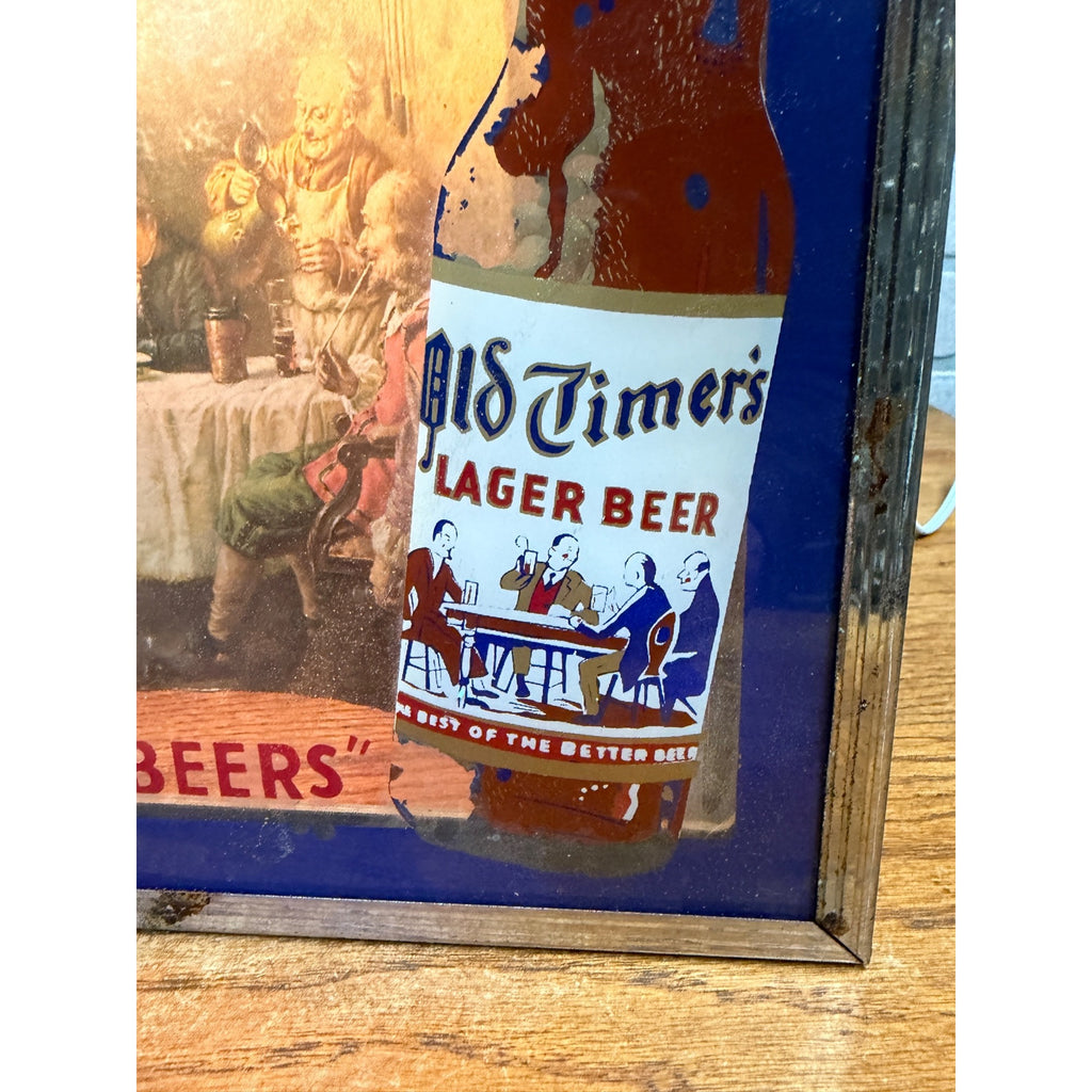 Scarce 1940s Old Timers Beer Lighted Display Sign West Bend Wis Glass