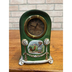 Vintage Porcelain German Table Clock Country Scene RoosterKing Louis Style