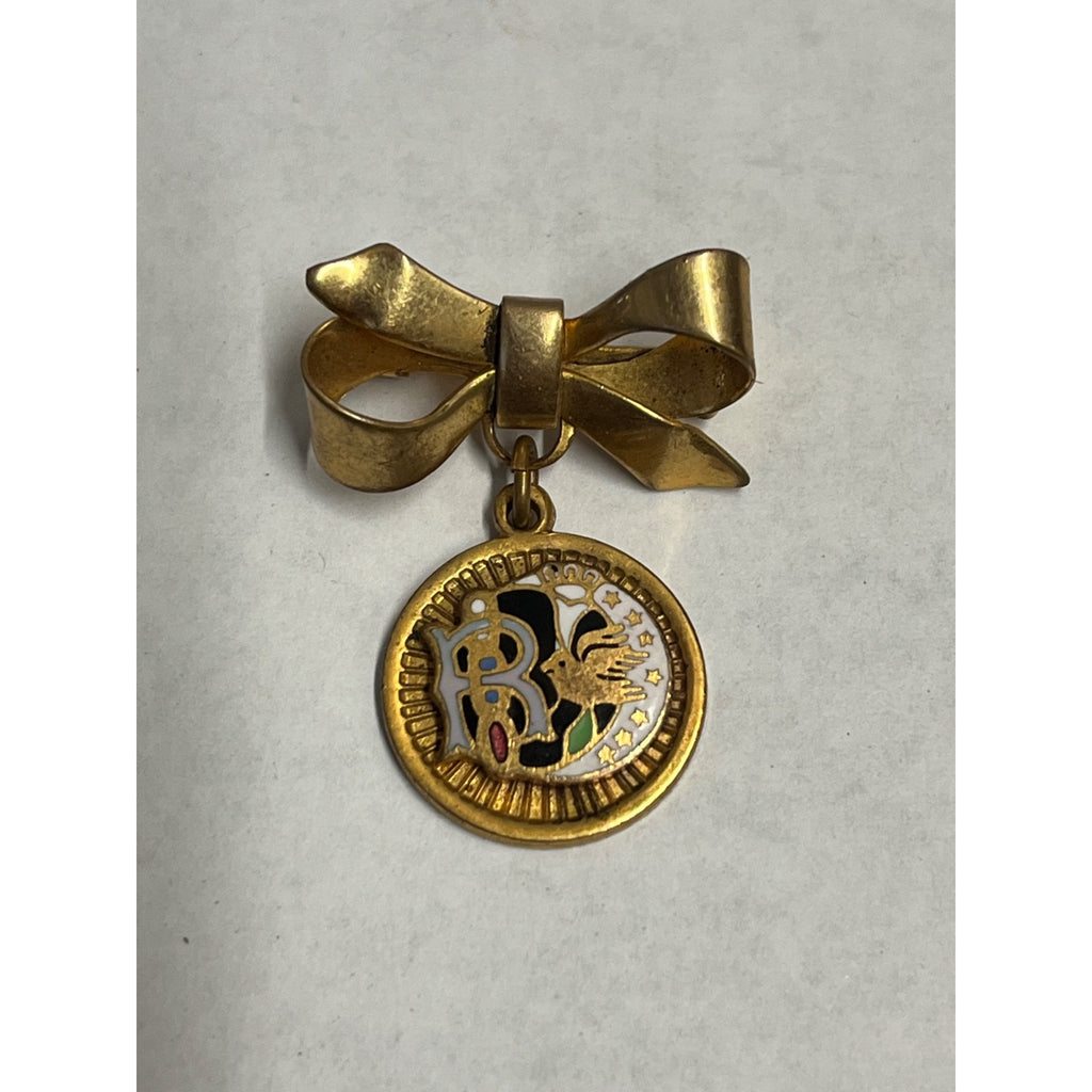 Vintage Odd Fellows Bow Pin Enamel Daughters of Rebekah Dove Moon Stars Pendant