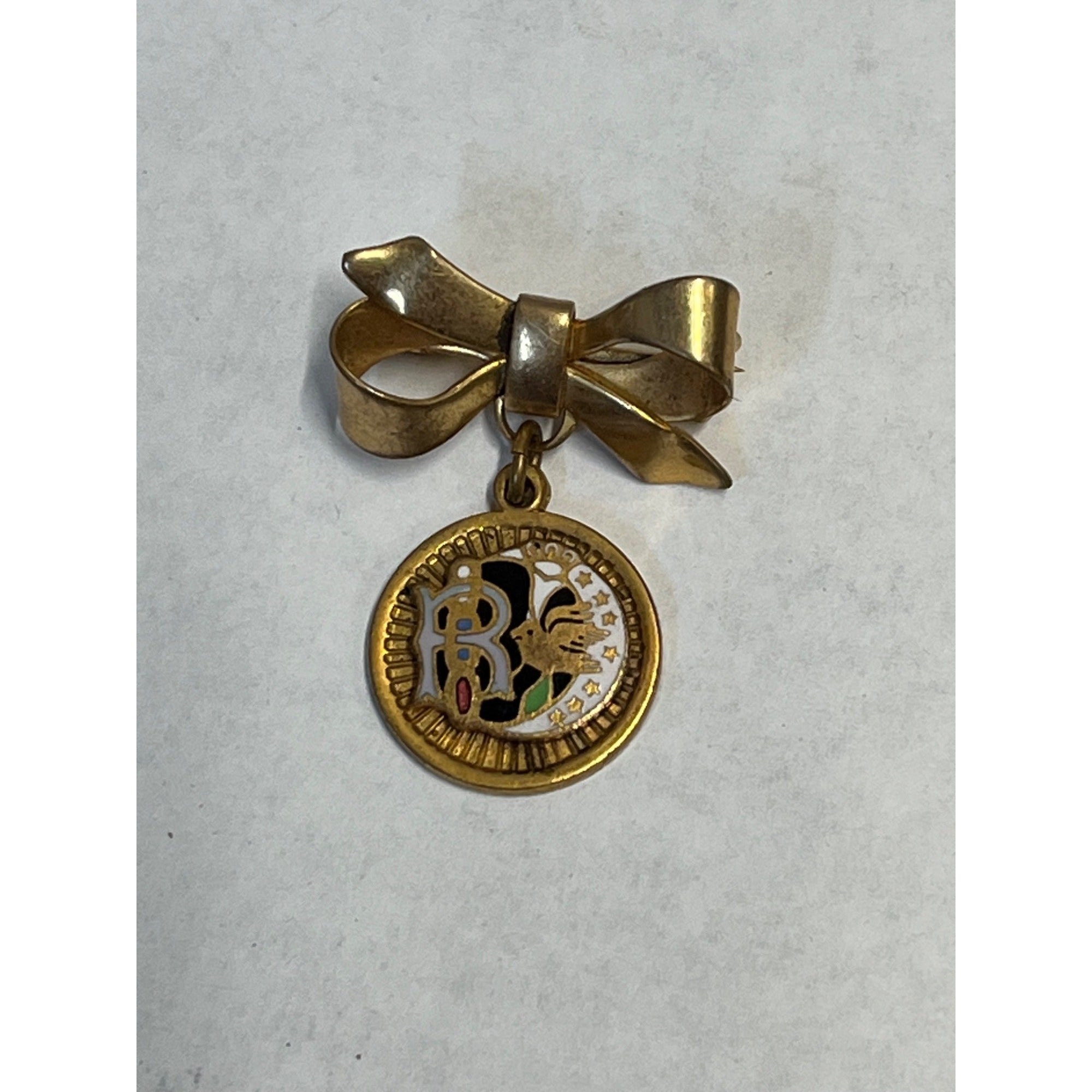 Vintage Odd Fellows Bow Pin Enamel Daughters of Rebekah Dove Moon Stars Pendant