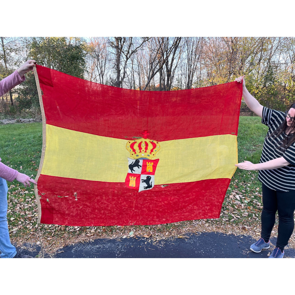 Antique Spanish Royal Military Naval Flag Castile Leon Coat Arms 74x57 Textile