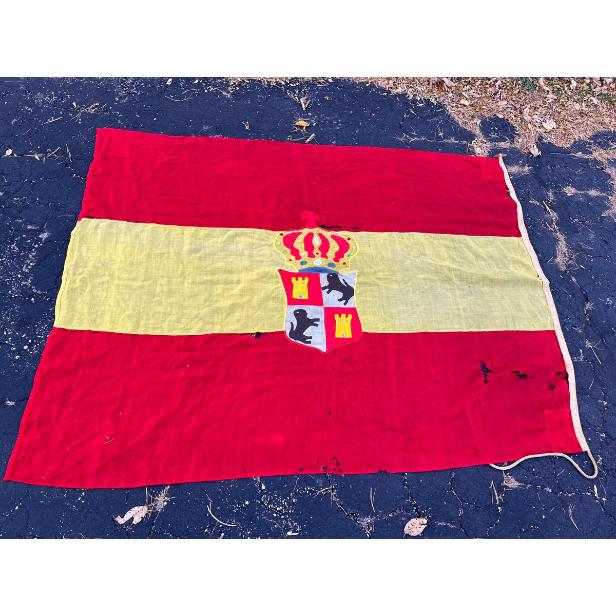 Antique Spanish Royal Military Naval Flag Castile Leon Coat Arms 74x57 Textile