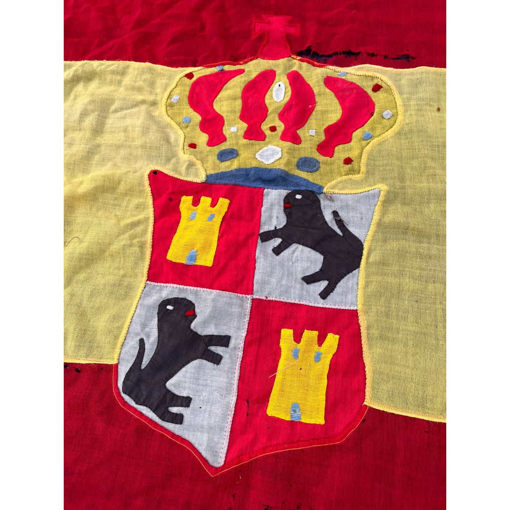 Antique Spanish Royal Military Naval Flag Castile Leon Coat Arms 74x57 Textile