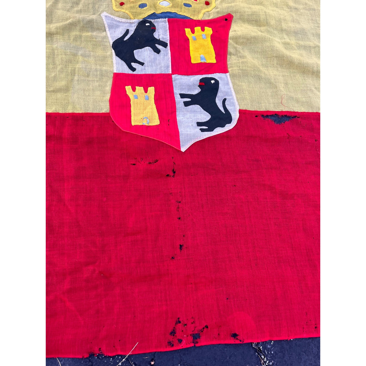 Antique Spanish Royal Military Naval Flag Castile Leon Coat Arms 74x57 Textile