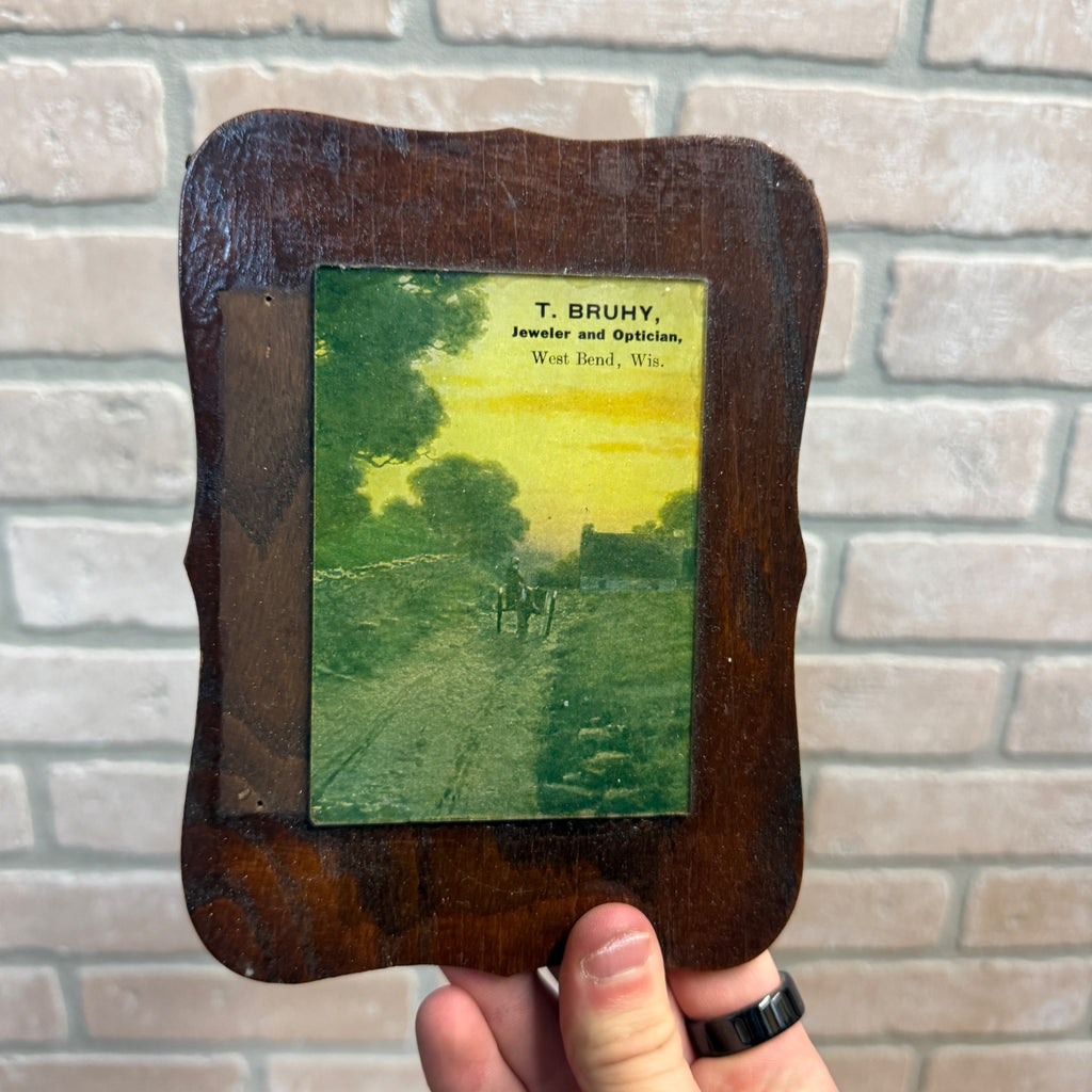 Vintage Bruhy Jeweler & Optician Advertising Sign West Bend Wisconsin