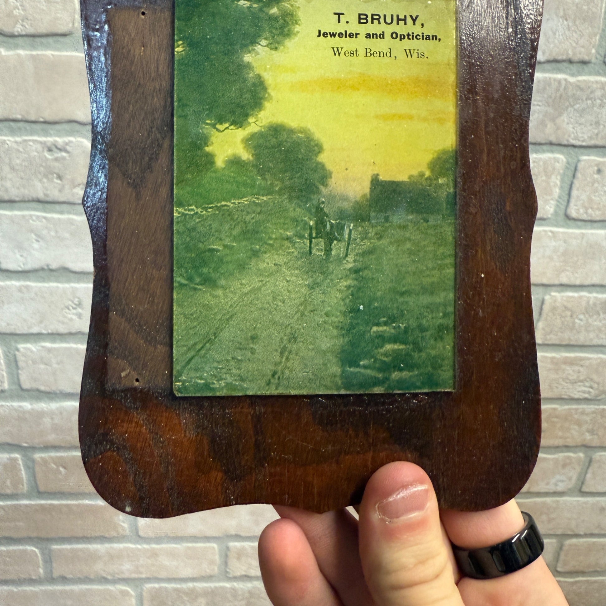 Vintage Bruhy Jeweler & Optician Advertising Sign West Bend Wisconsin