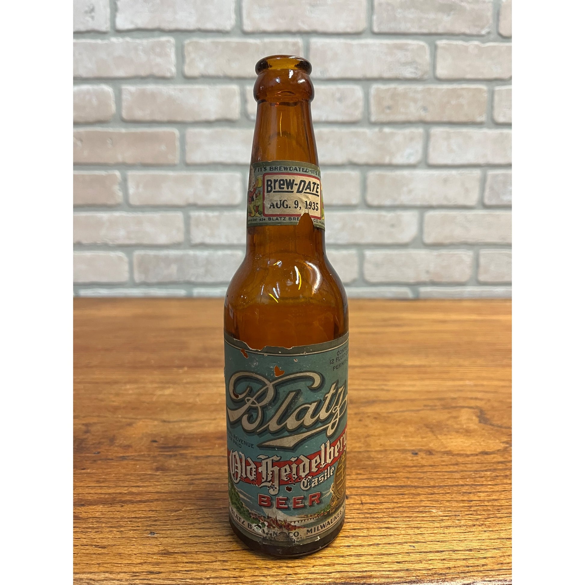 Vintage Blatz Old Heidelberg Castle IRTP Paper Label Bottle Milwaukee, Wis 12oz