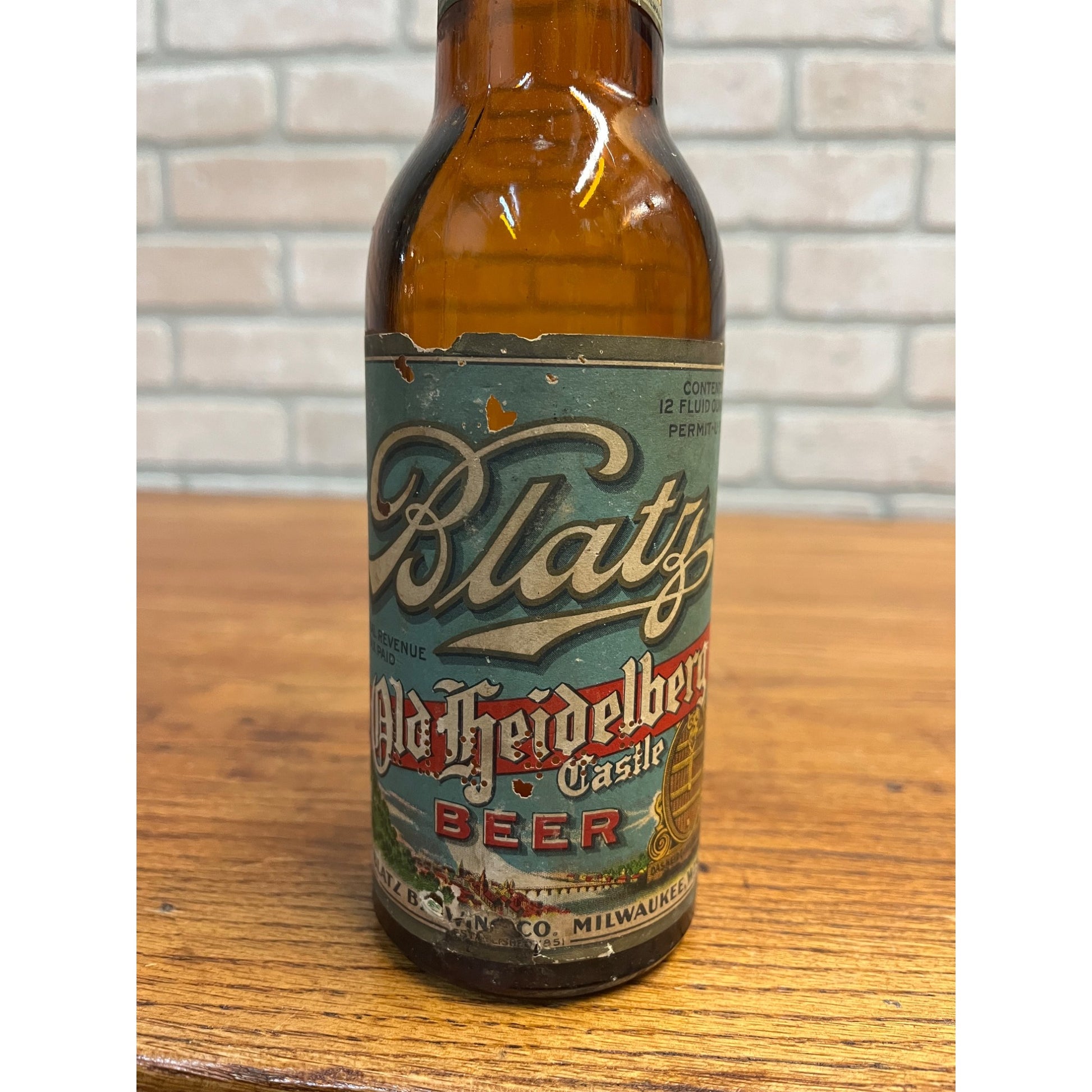Vintage Blatz Old Heidelberg Castle IRTP Paper Label Bottle Milwaukee, Wis 12oz