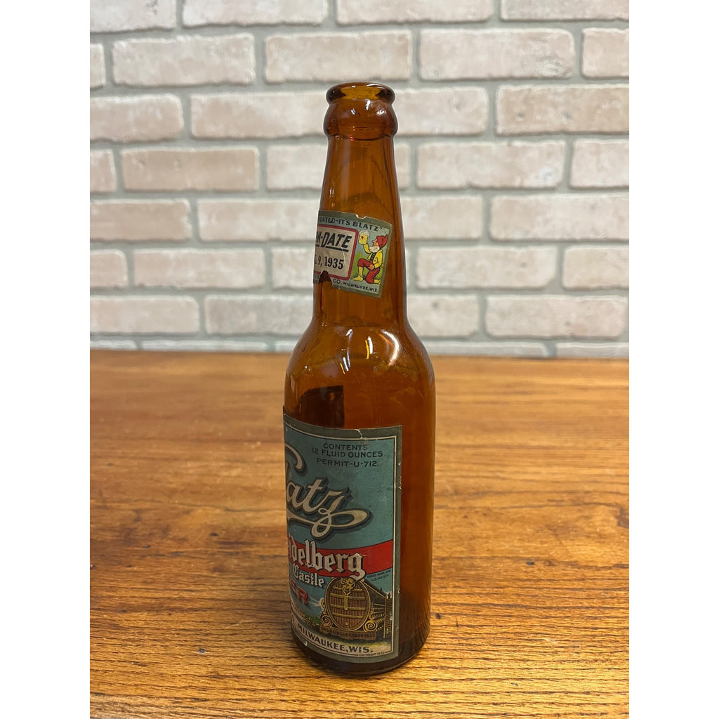 Vintage Blatz Old Heidelberg Castle IRTP Paper Label Bottle Milwaukee, Wis 12oz