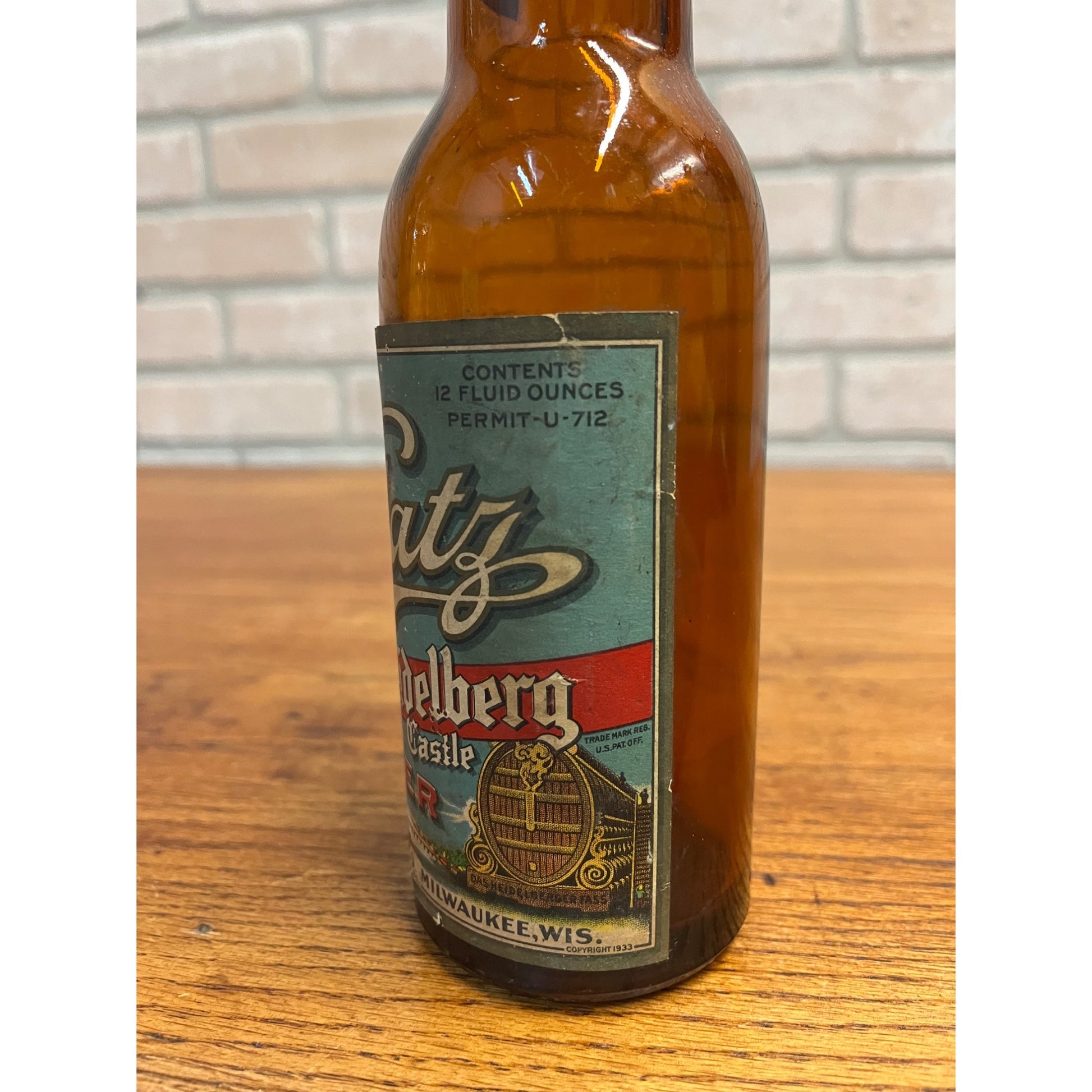 Vintage Blatz Old Heidelberg Castle IRTP Paper Label Bottle Milwaukee, Wis 12oz