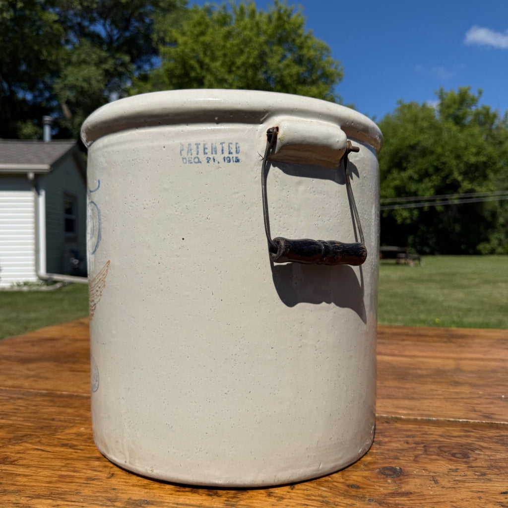 Antique Red Wing 5 Gallon Stoneware Crock Brown Wing Blue 5 Minnesota Crock