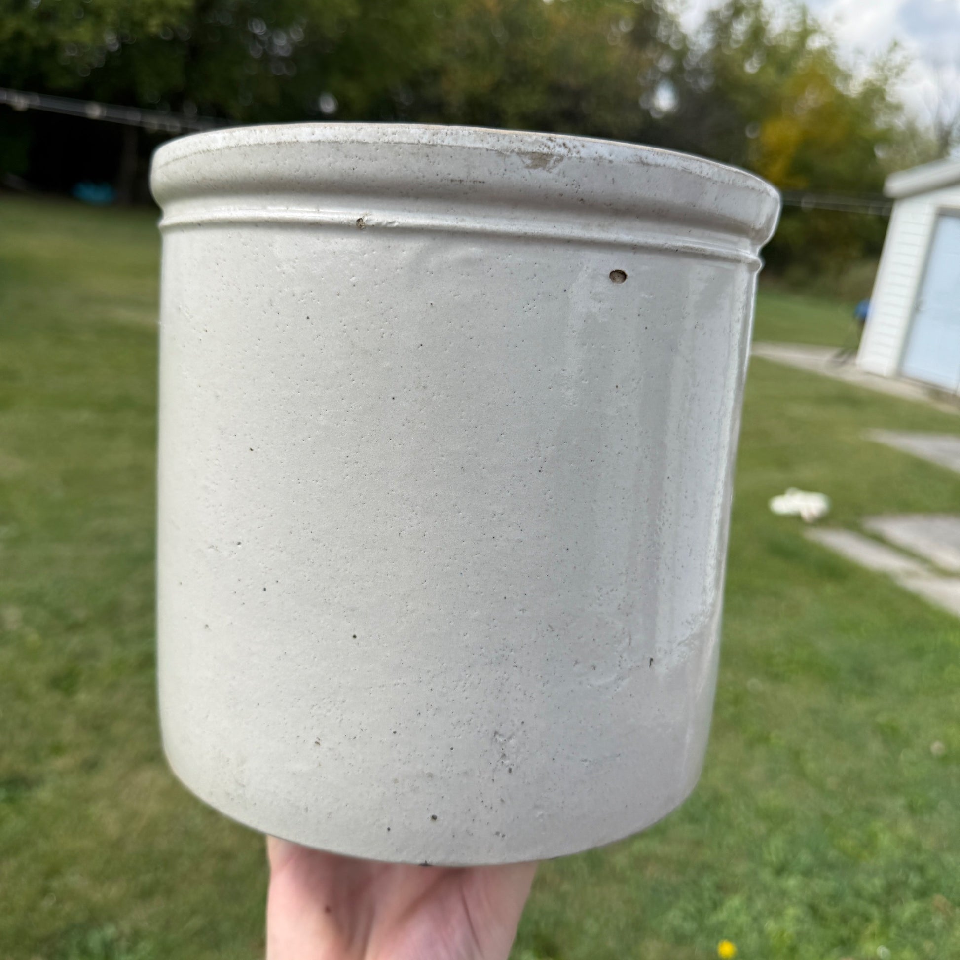 1 Gallon Antique Vintage White Glazed Stoneware Crock Pot