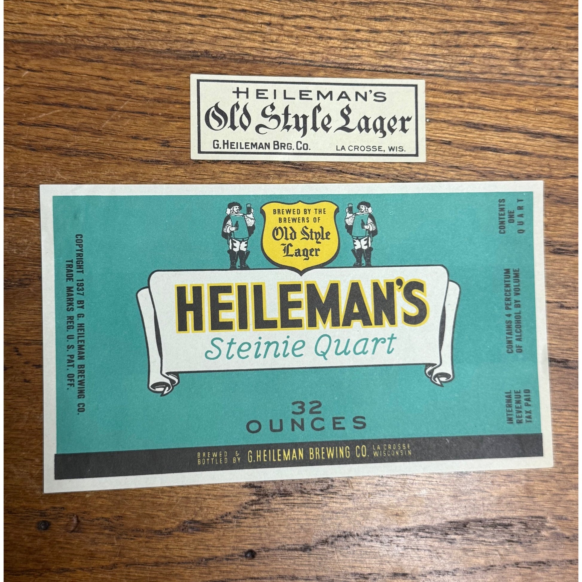 Vintage G. Heileman Brewing Co. Wisconsin IRTP Beer Bottle Label STEINIE QUART