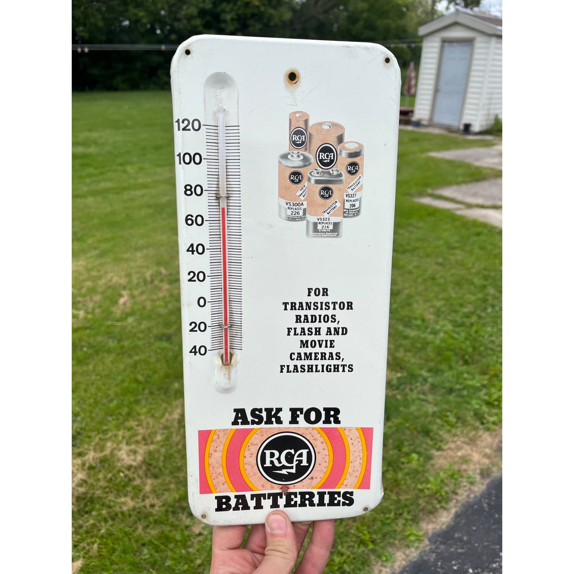 Vintage RCA Batteries Radio TV Store Display Advertising Thermometer Sign