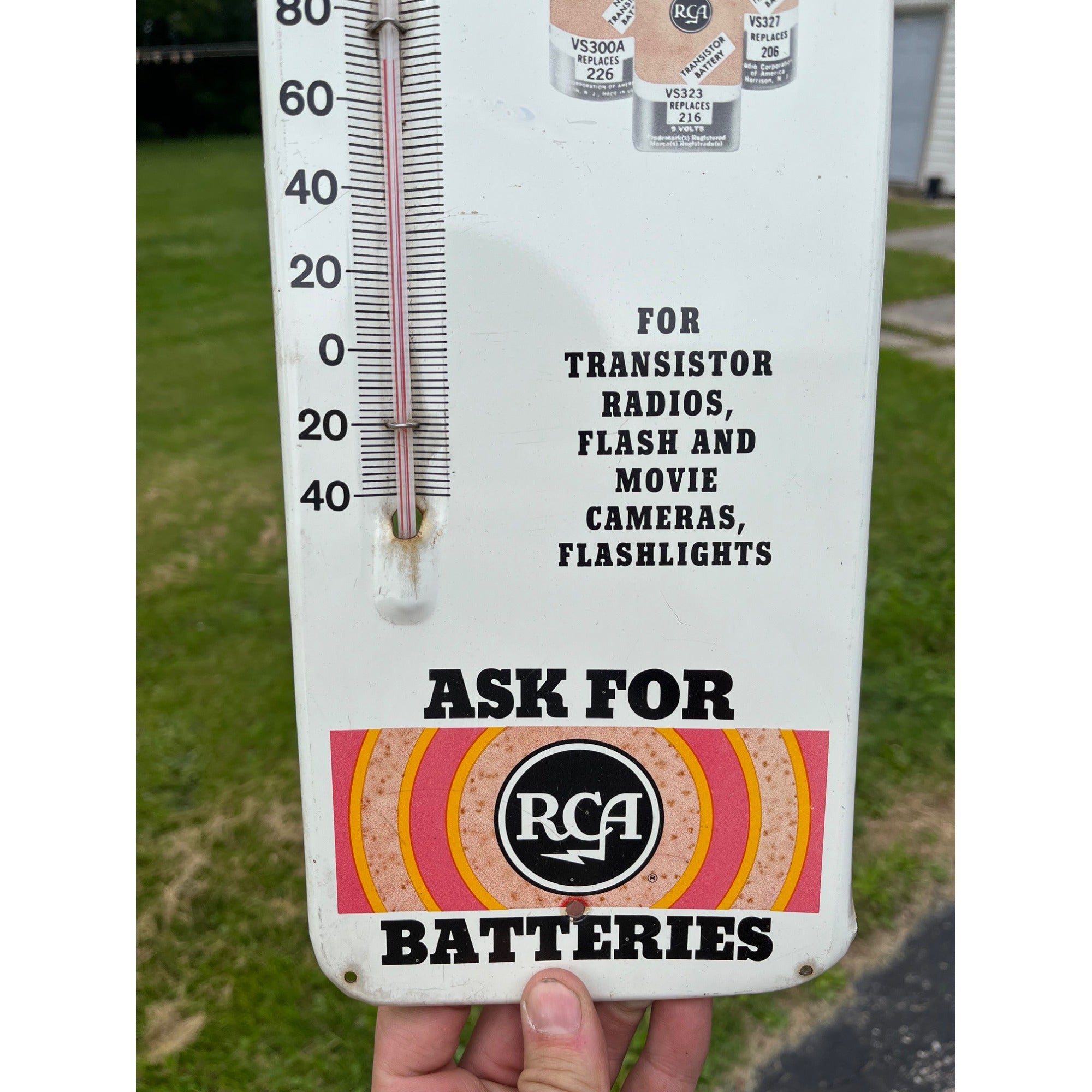 Vintage RCA Batteries Radio TV Store Display Advertising Thermometer Sign