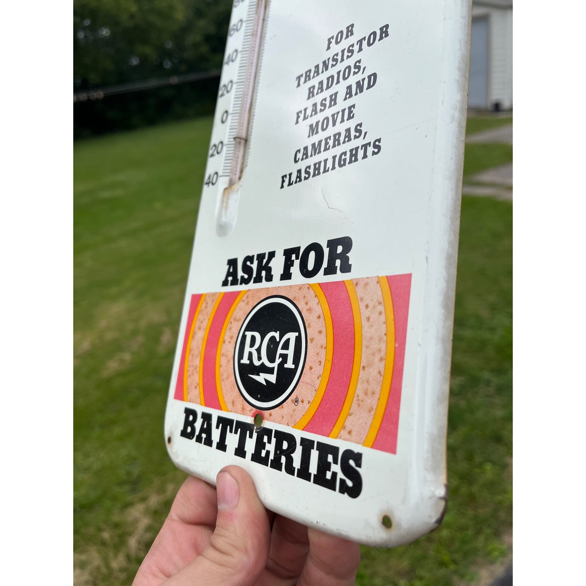 Vintage RCA Batteries Radio TV Store Display Advertising Thermometer Sign
