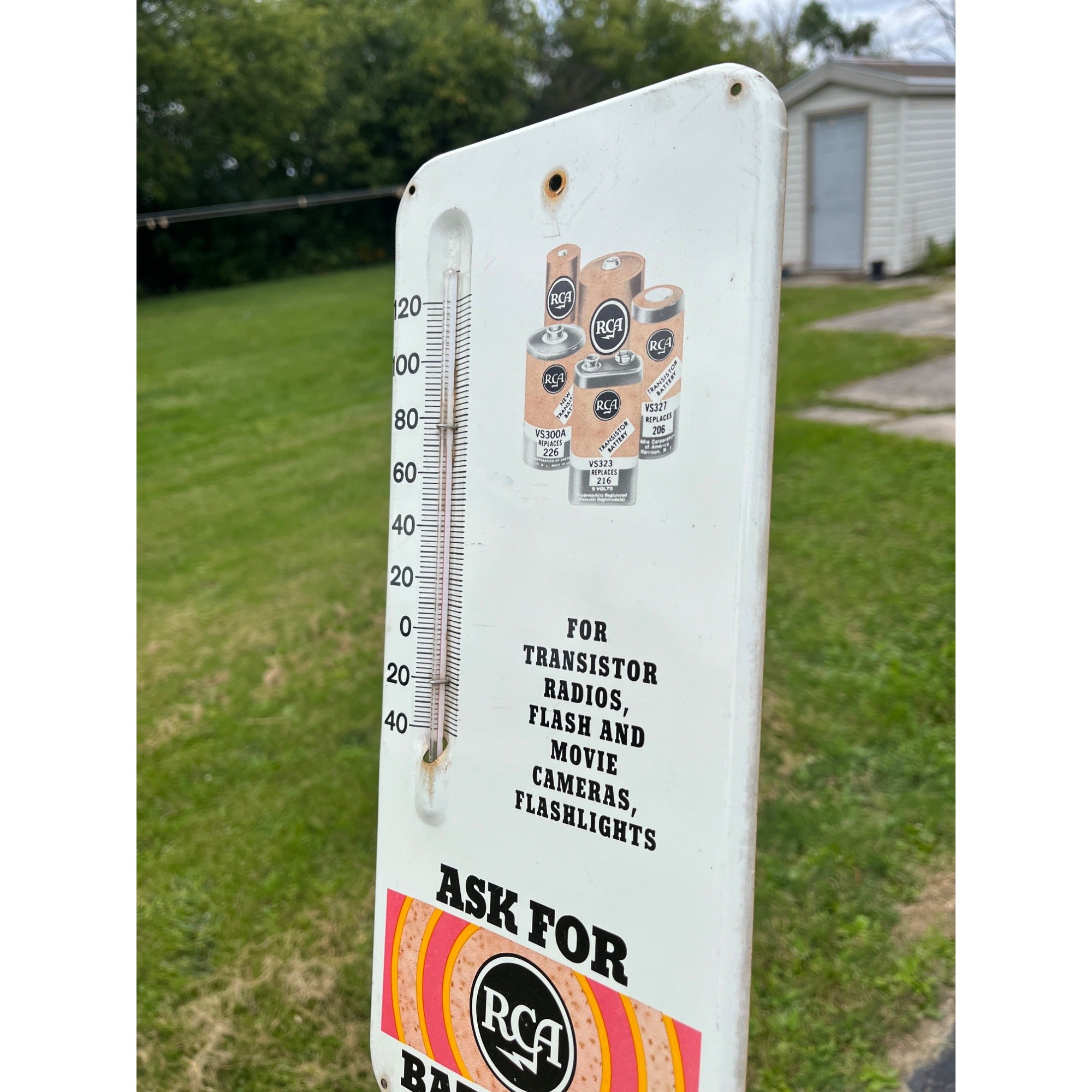 Vintage RCA Batteries Radio TV Store Display Advertising Thermometer Sign