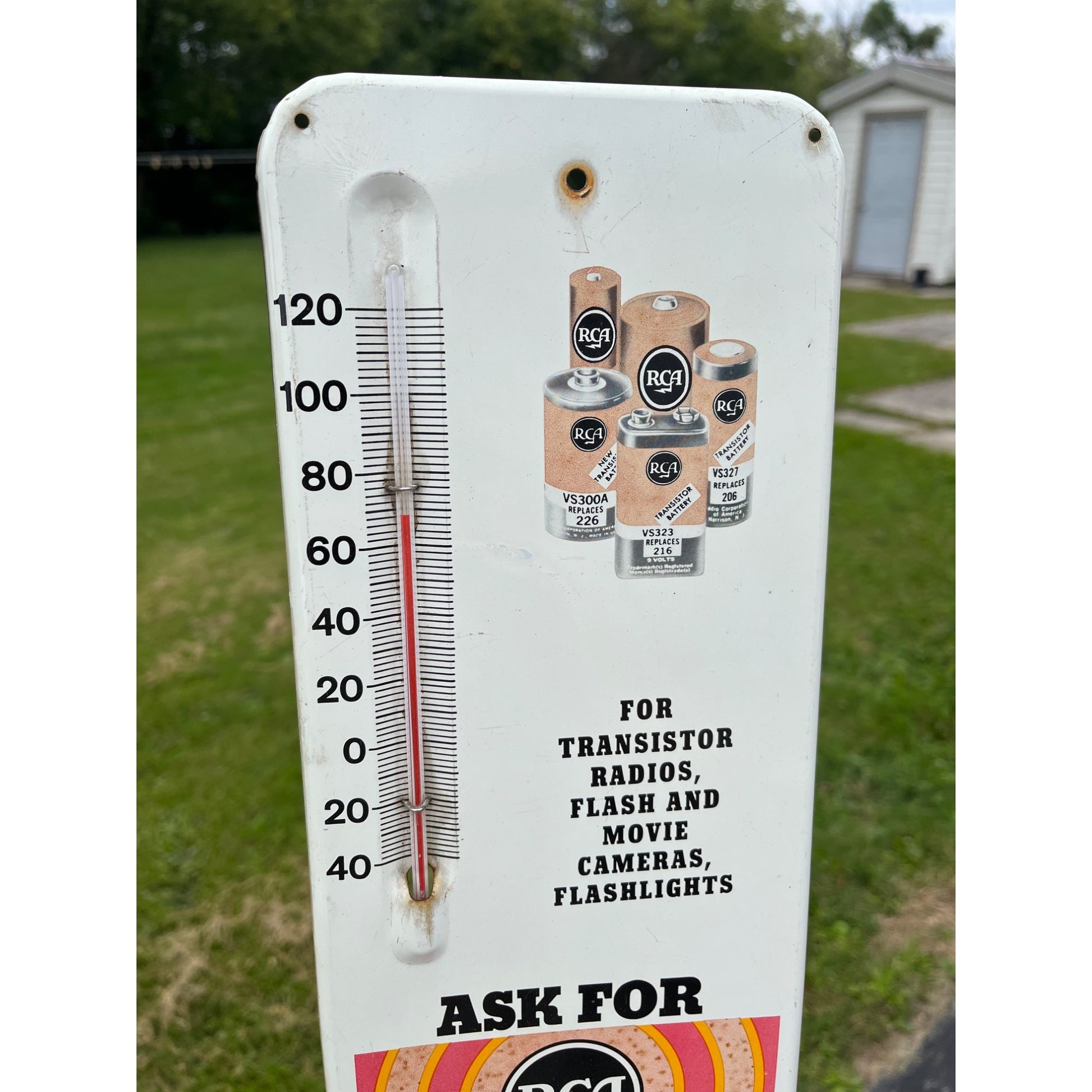 Vintage RCA Batteries Radio TV Store Display Advertising Thermometer Sign