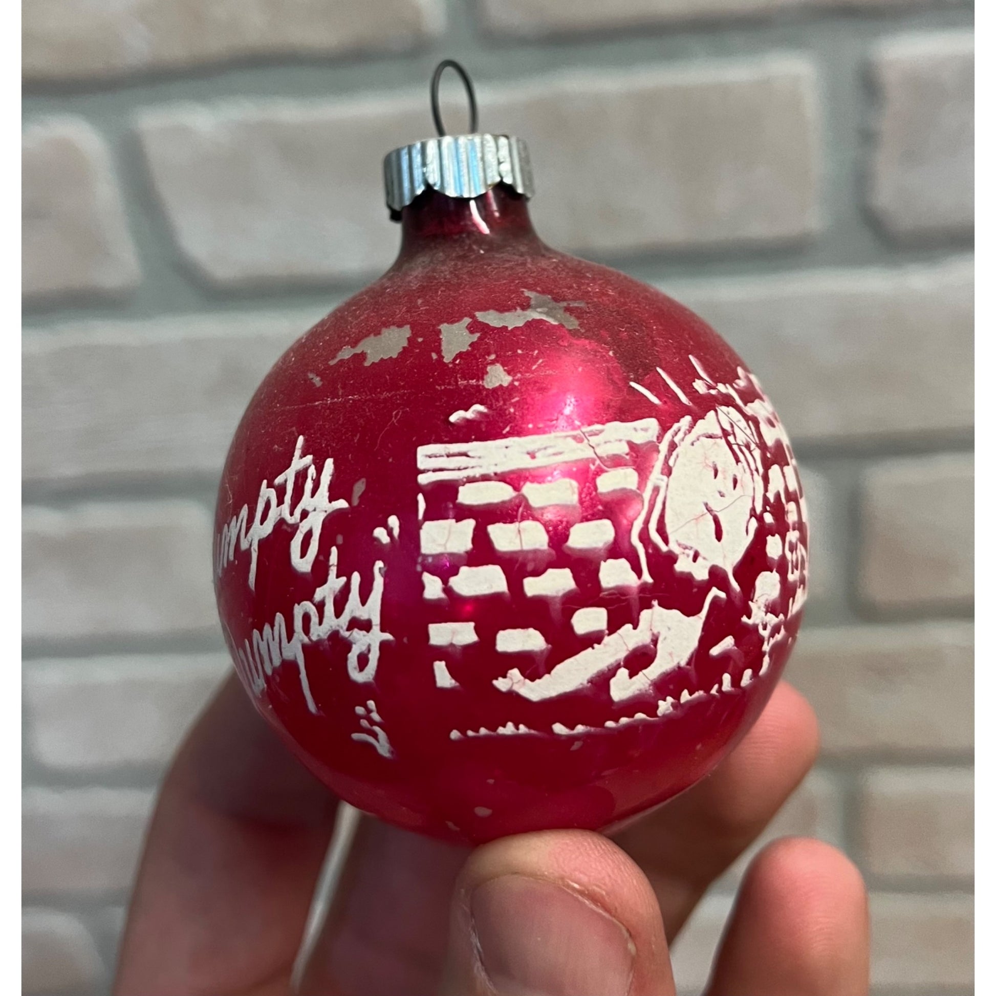 Vintage Mercury Glass Humpty Dumpty Stencil Xmas Ornament Shiny Brite ~ 2-1/2"
