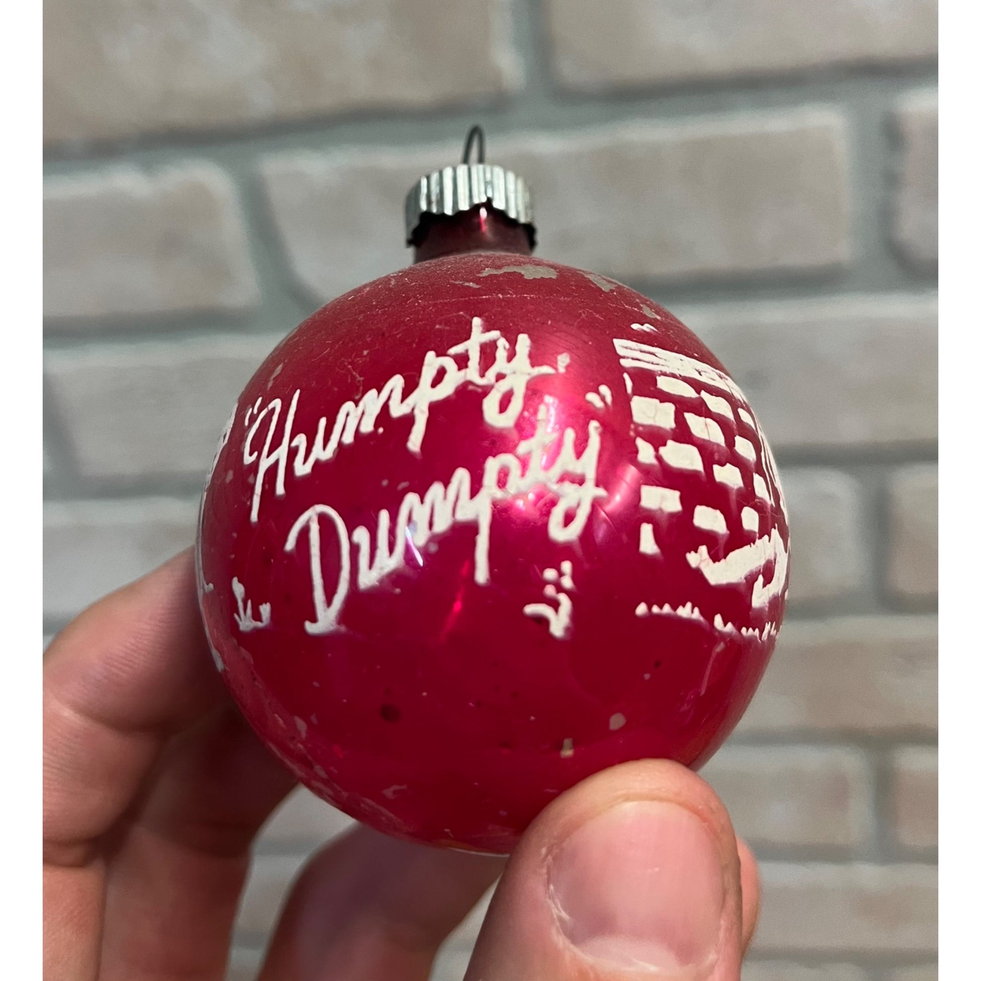 Vintage Mercury Glass Humpty Dumpty Stencil Xmas Ornament Shiny Brite ~ 2-1/2"