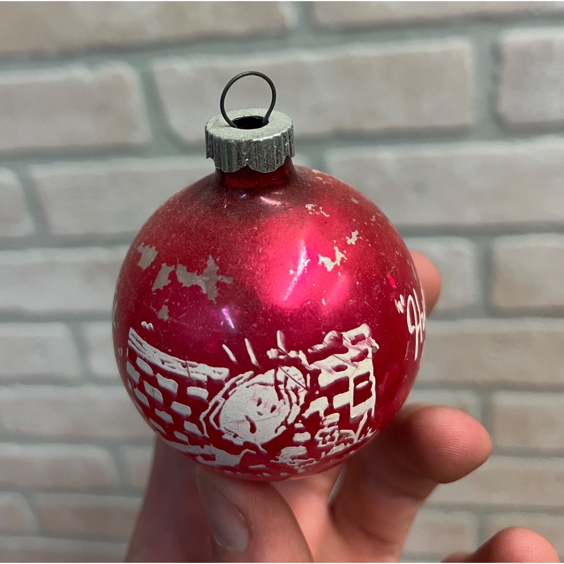 Vintage Mercury Glass Humpty Dumpty Stencil Xmas Ornament Shiny Brite ~ 2-1/2"