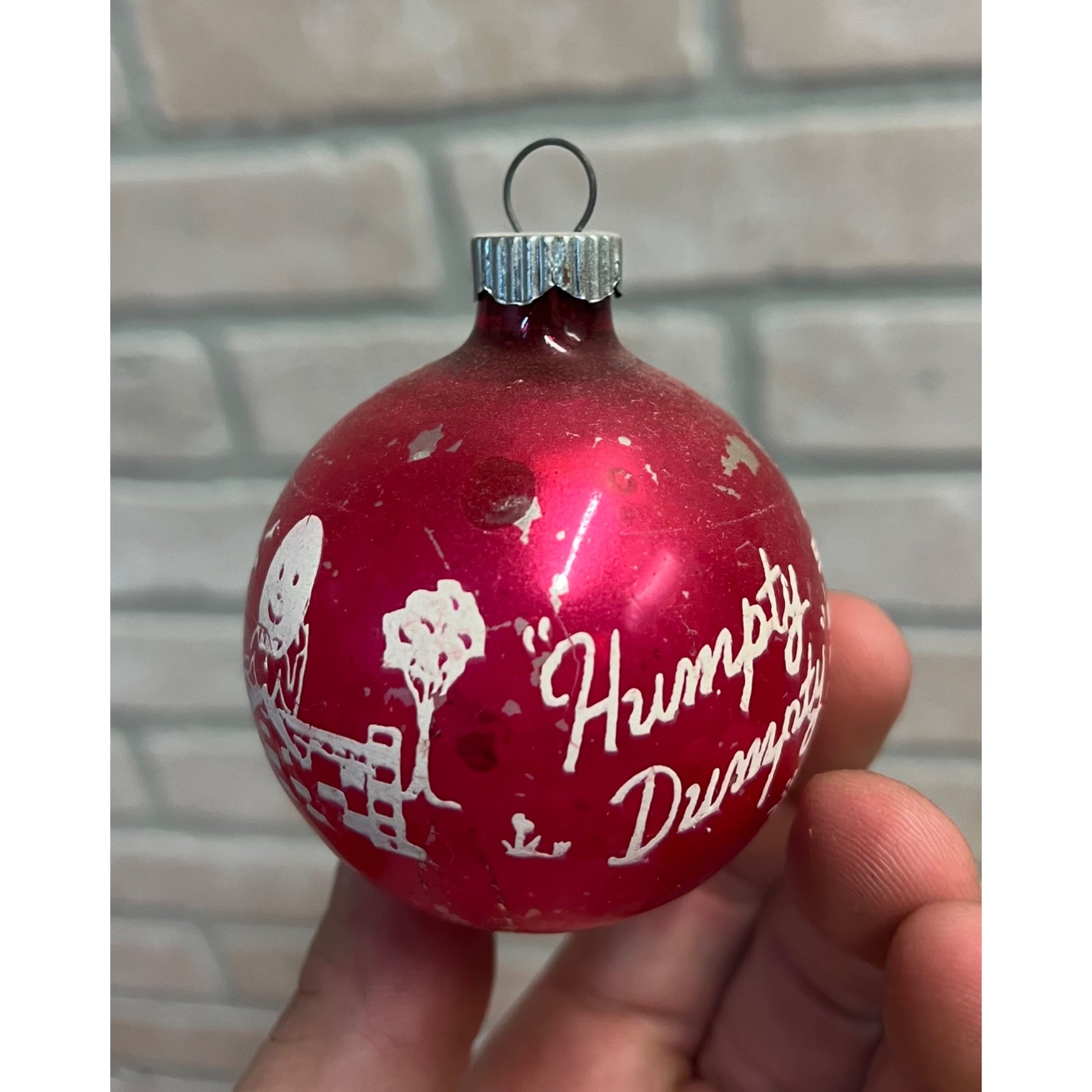 Vintage Mercury Glass Humpty Dumpty Stencil Xmas Ornament Shiny Brite ~ 2-1/2"