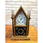 West Germany Jauch Early American Gothic Steeple Mantel Table Shelf Clock 1970s