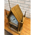West Germany Jauch Early American Gothic Steeple Mantel Table Shelf Clock 1970s