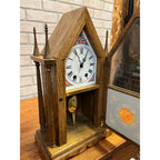West Germany Jauch Early American Gothic Steeple Mantel Table Shelf Clock 1970s
