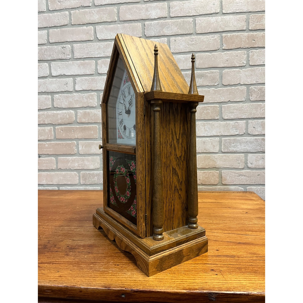 West Germany Jauch Early American Gothic Steeple Mantel Table Shelf Clock 1970s