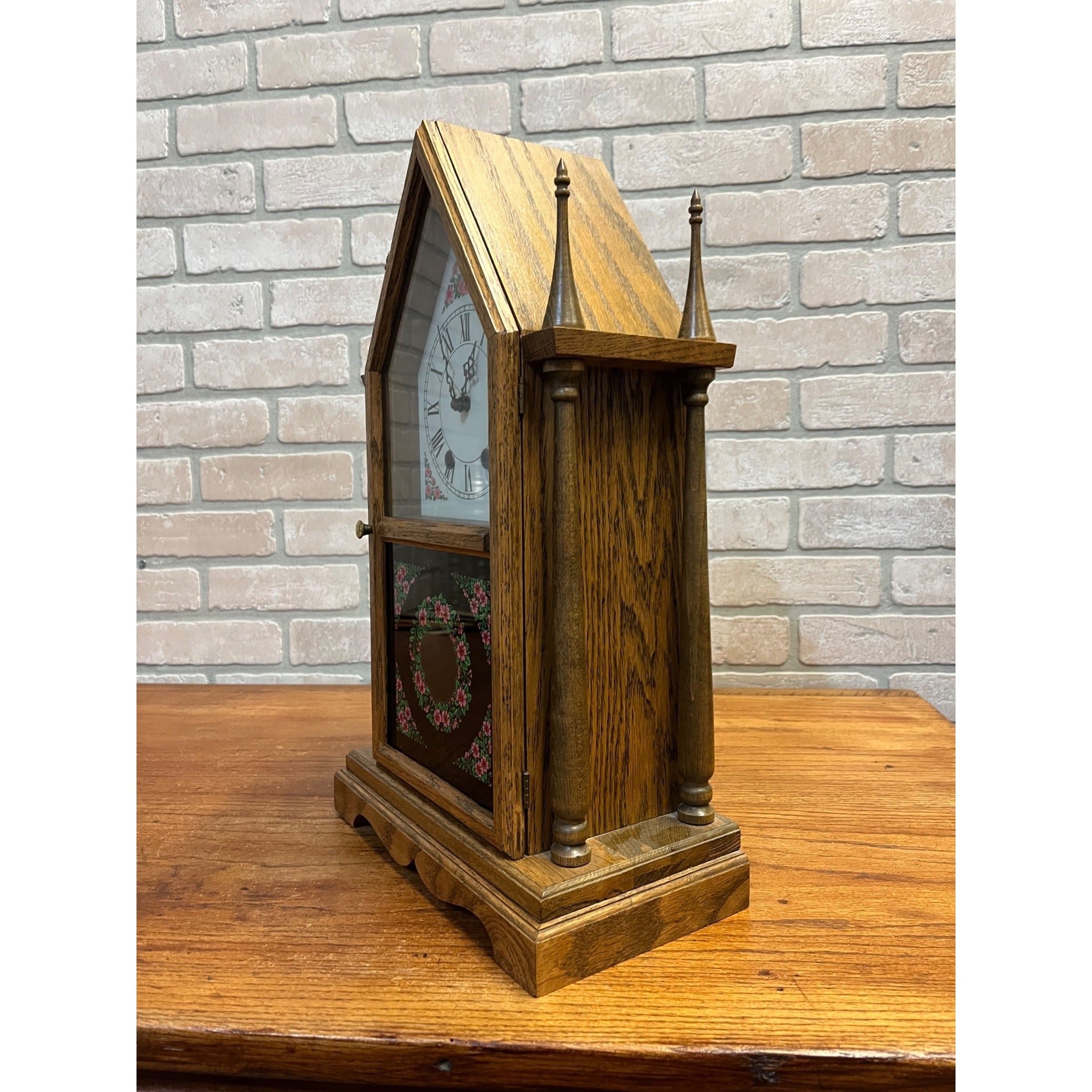 West Germany Jauch Early American Gothic Steeple Mantel Table Shelf Clock 1970s