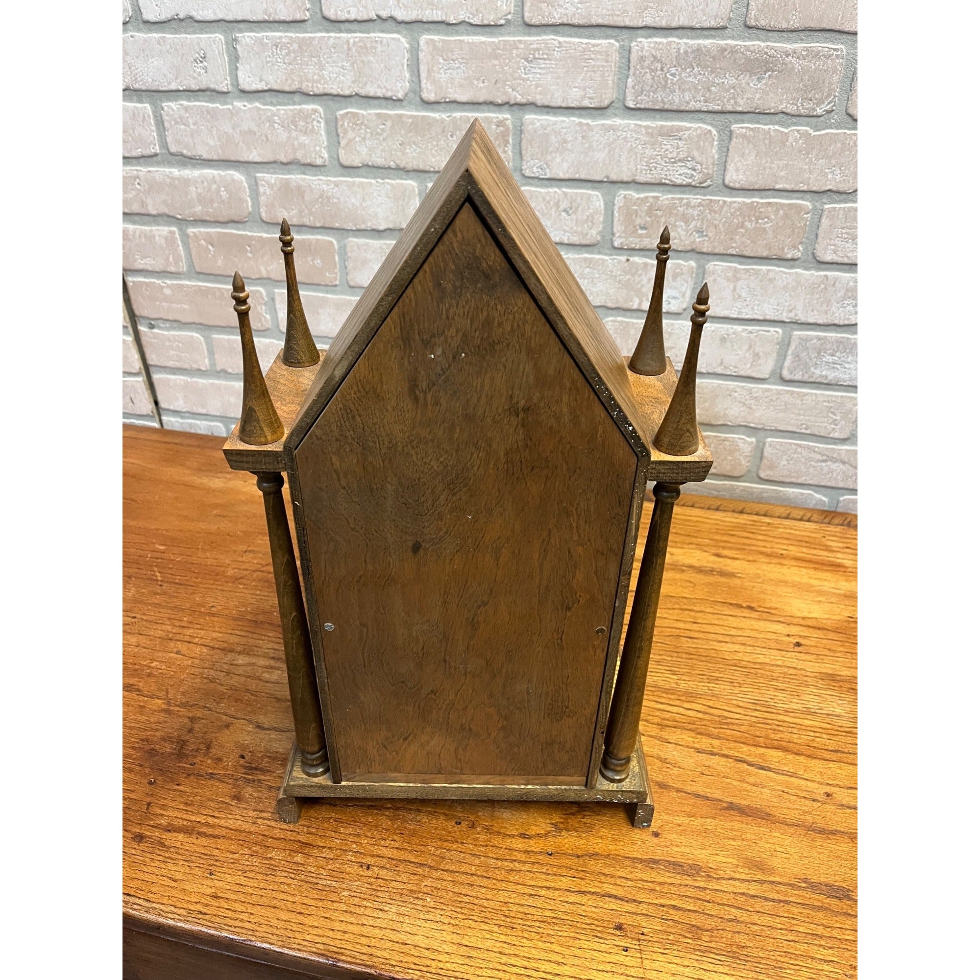West Germany Jauch Early American Gothic Steeple Mantel Table Shelf Clock 1970s