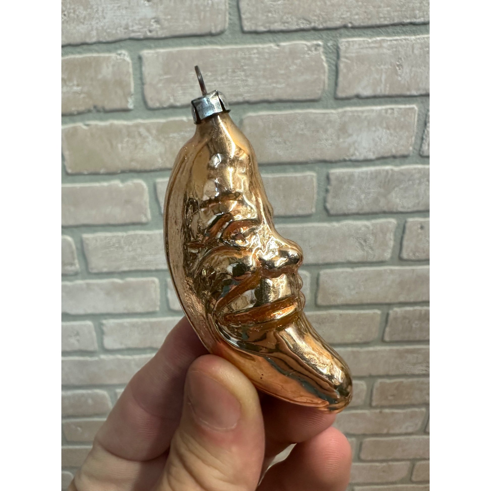 Vintage West Germany Glass Crescent Man in The Moon Christmas Ornament