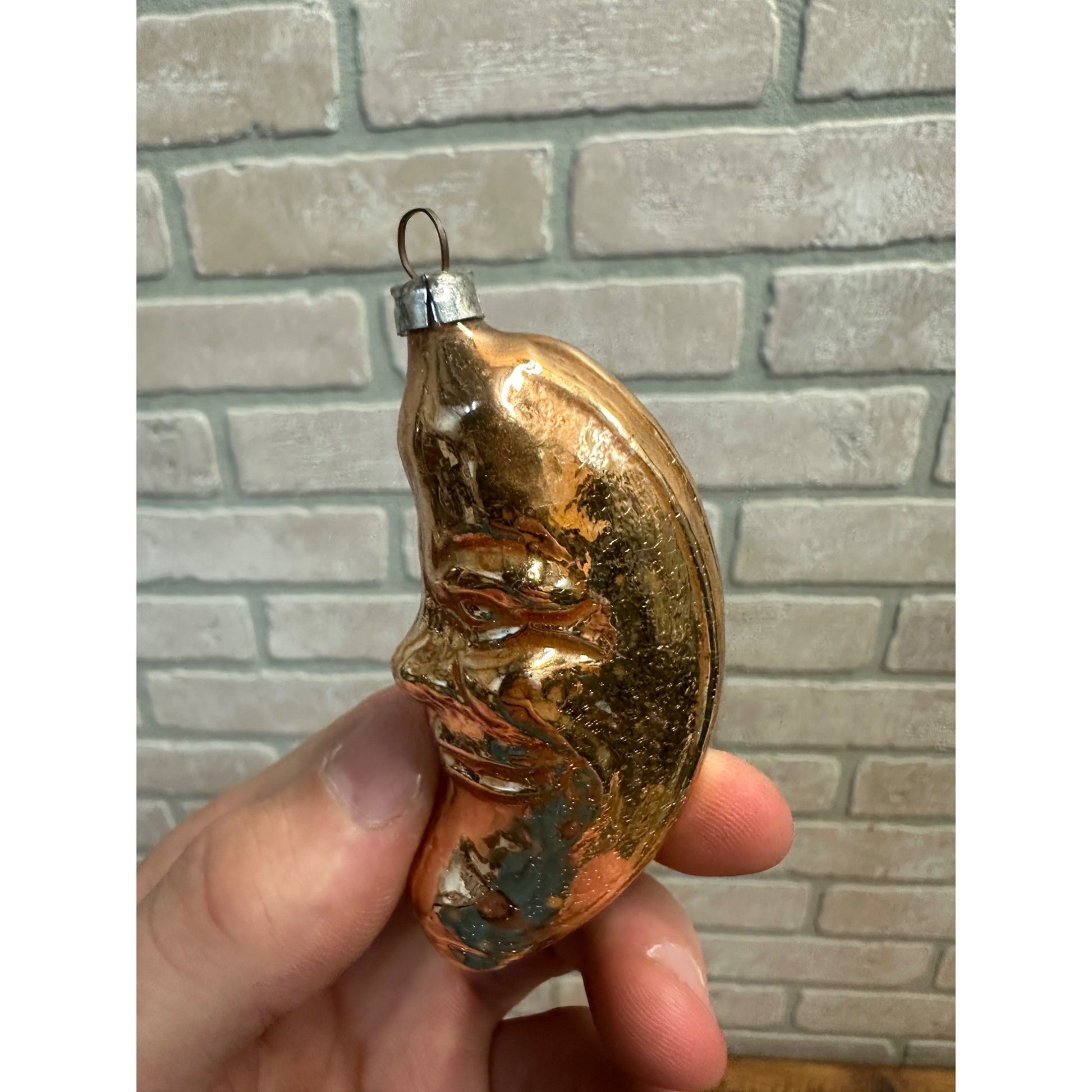 Vintage West Germany Glass Crescent Man in The Moon Christmas Ornament