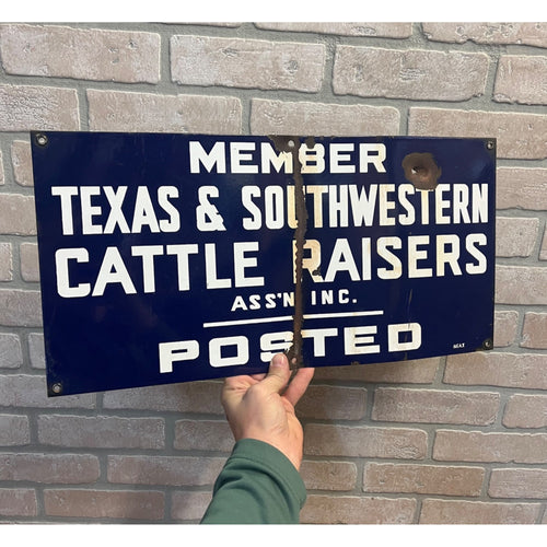 Vintage Porcelain Texas & Southwestern Cattle Raisers Posted Member Sign