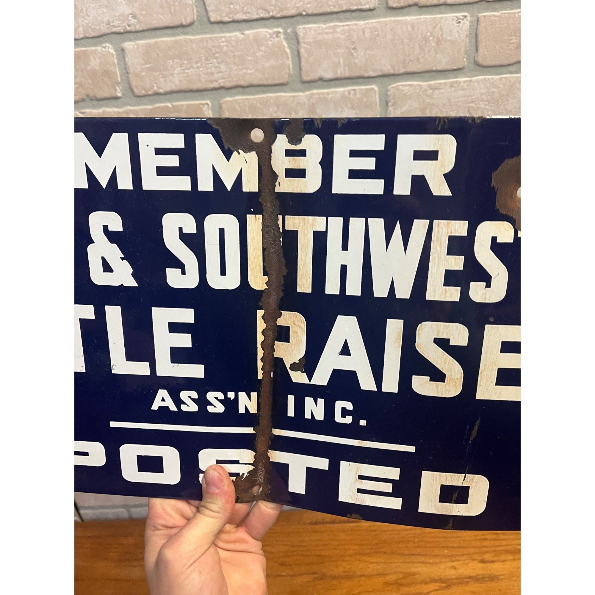 Vintage Porcelain Texas & Southwestern Cattle Raisers Posted Member Sign
