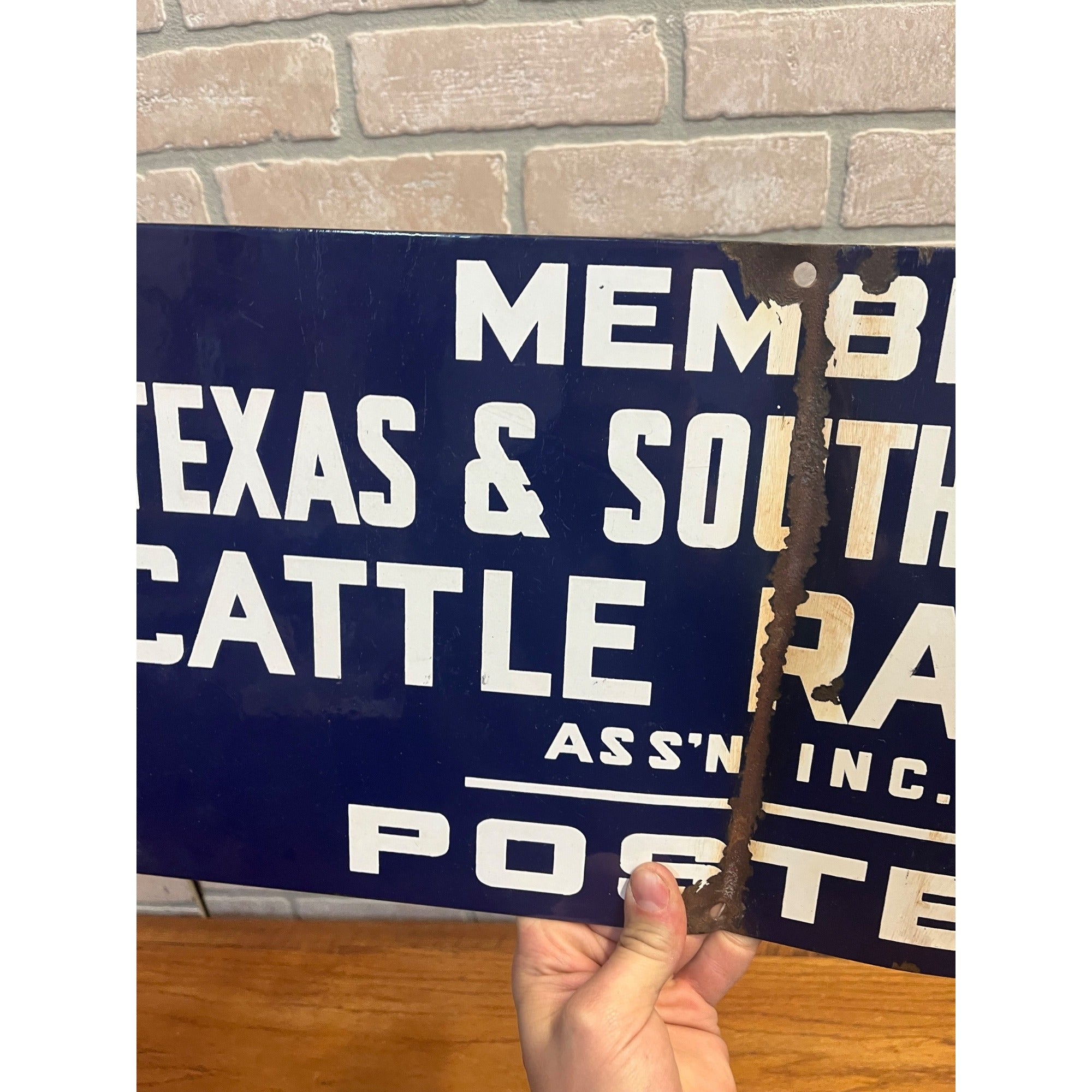 Vintage Porcelain Texas & Southwestern Cattle Raisers Posted Member Sign