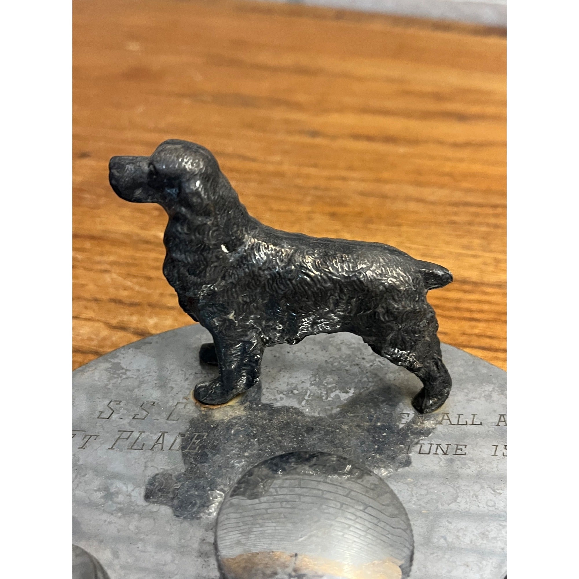 Vintage Art Deco Cigar Ashtray Revolving Spinning Chrome w/ Dog Figure Award