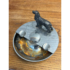 Vintage Art Deco Cigar Ashtray Revolving Spinning Chrome w/ Dog Figure Award