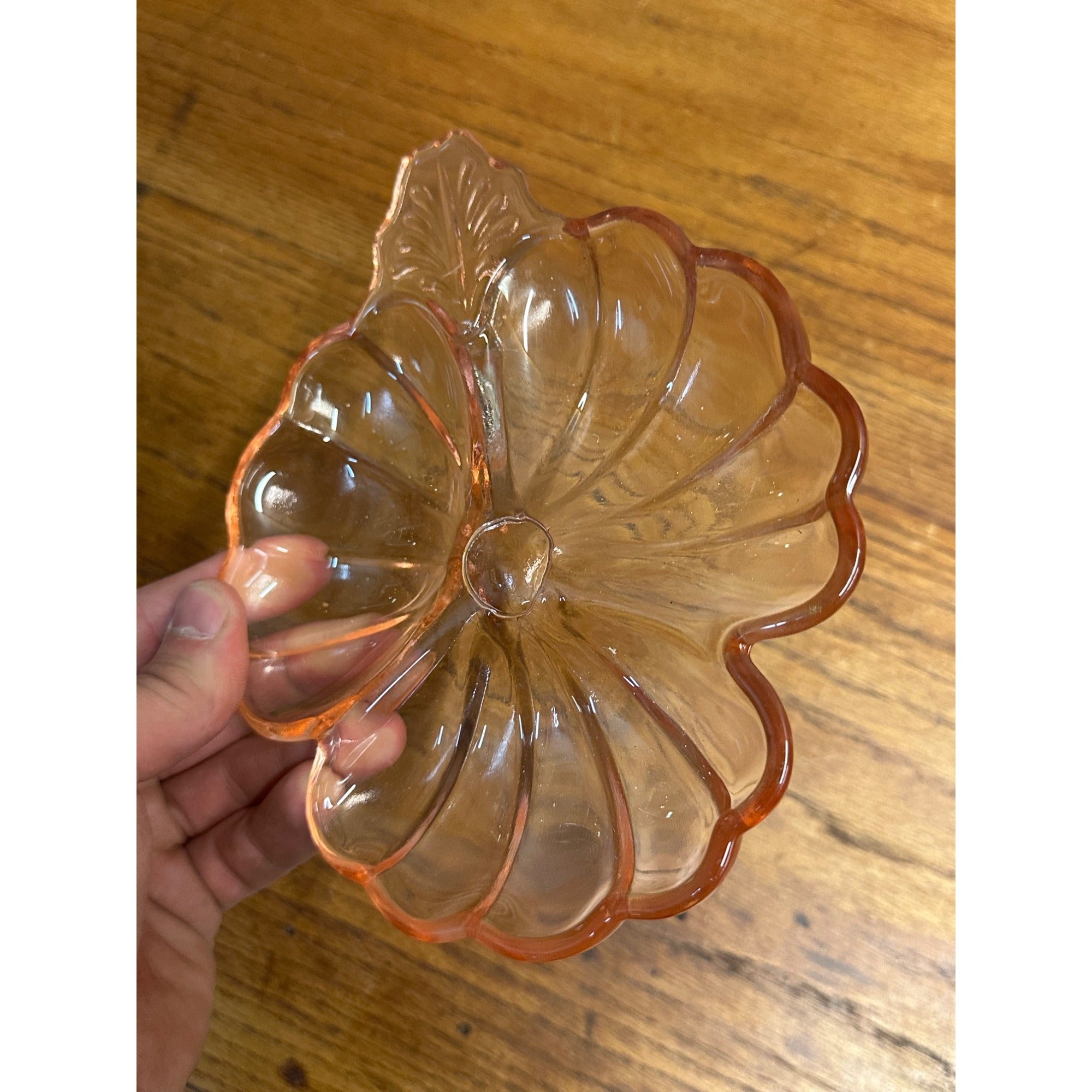 1930s Jeannette Doric Pink Depression Glass Divided Clover Shamrock Serving Dish