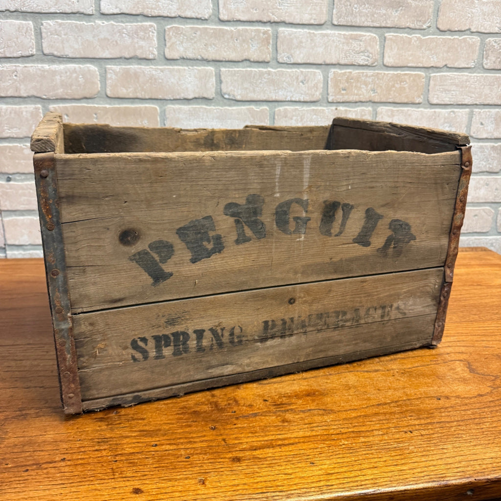 Vintage Penguin Spring Beverages Wauwatosa, Wisconsin Scarce Wooden Soda Crate Case