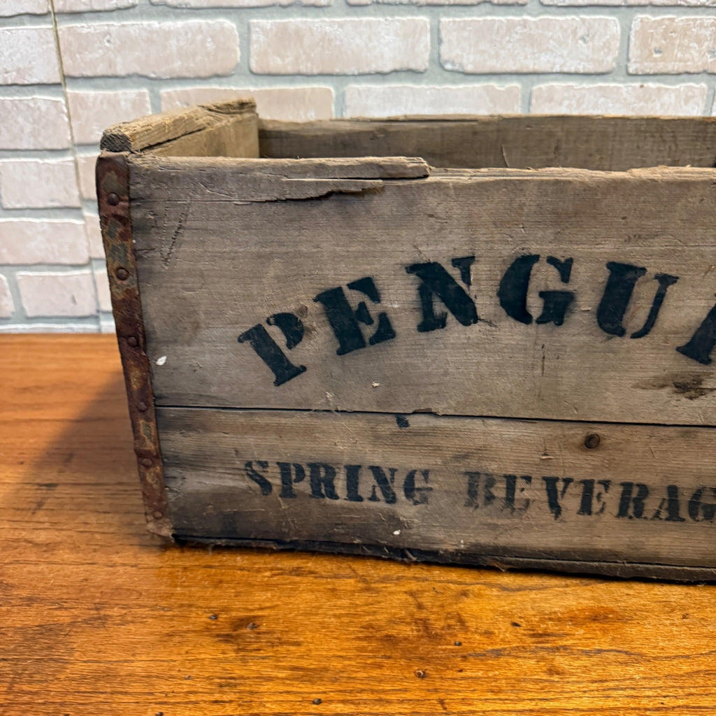 Vintage Penguin Spring Beverages Wauwatosa, Wisconsin Scarce Wooden Soda Crate Case