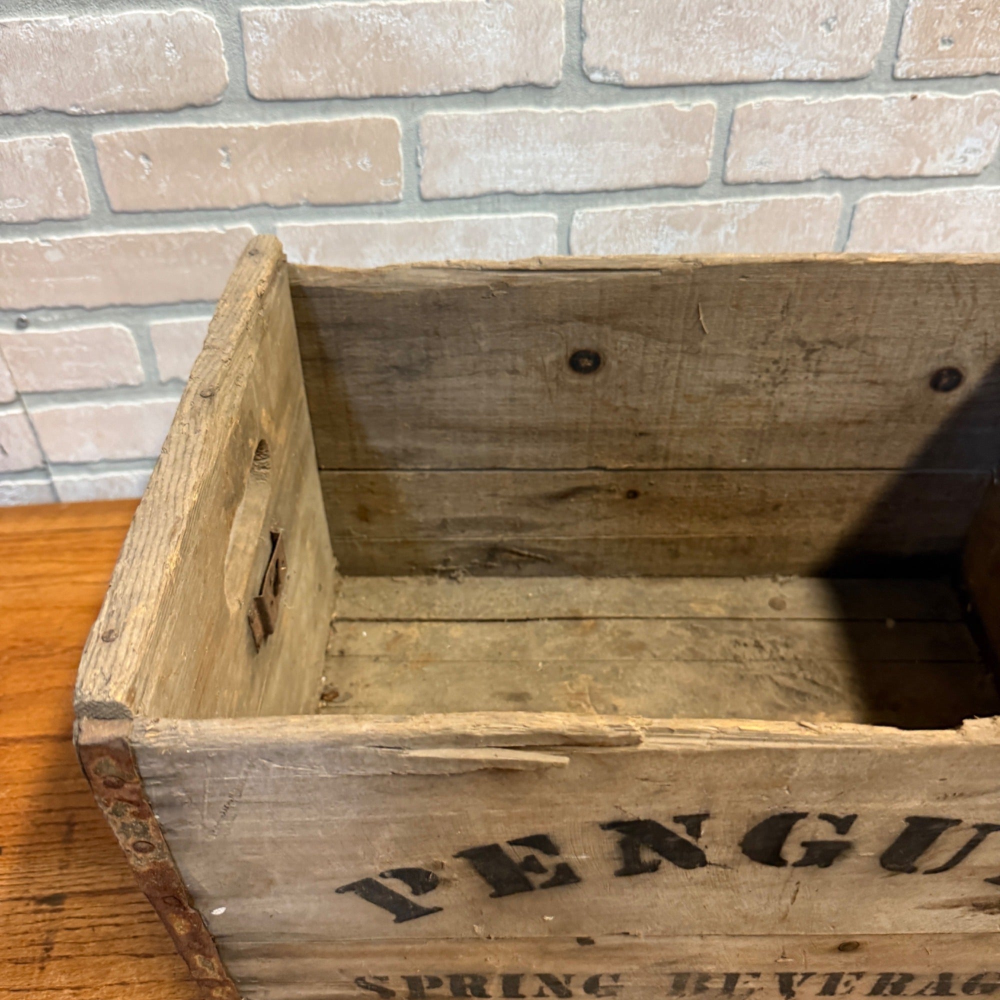 Vintage Penguin Spring Beverages Wauwatosa, Wisconsin Scarce Wooden Soda Crate Case