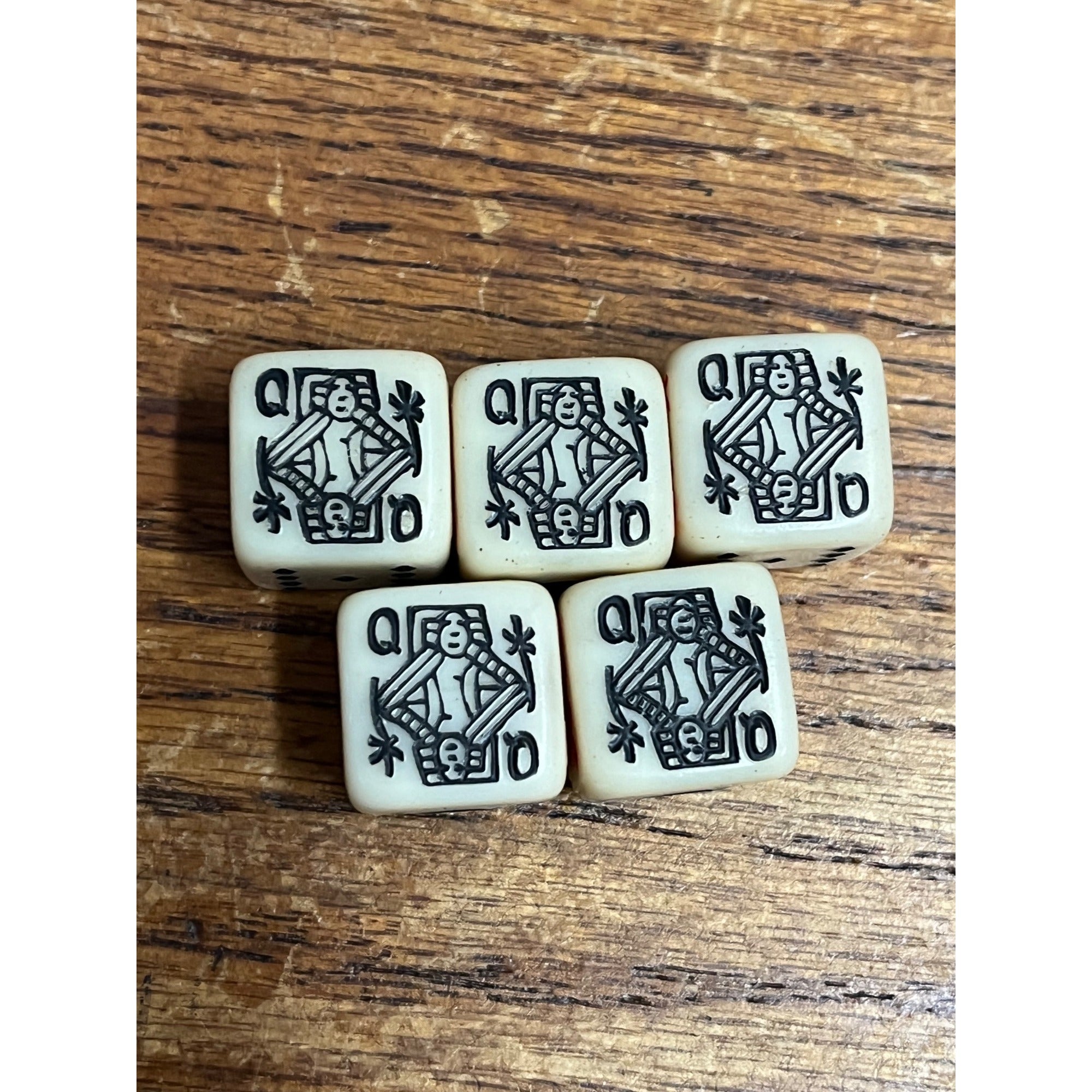 Vintage Poker Game Dice Six-Sided White Dice Five Total Queen Jack King Spade